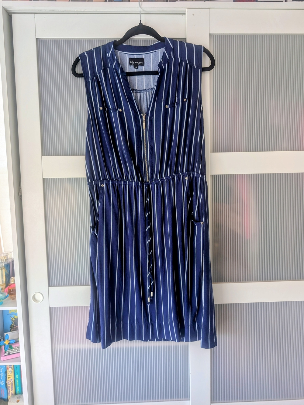 Rails Navy & White Sleeveless Zip-Front Shirt Dress